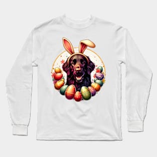 Flat-Coated Retriever Enjoys Easter with Bunny Ears Long Sleeve T-Shirt